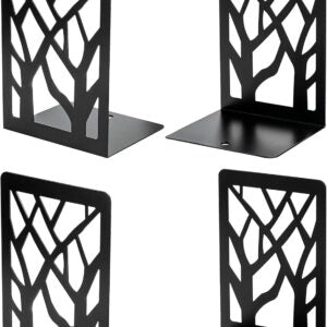MaxGear Book Ends Tree Design Modern Bookends for Shelves, Non-Skid Book Holder, Heavy Duty Metal Book Storage for Books/CDs, Decorative Book Stopper for Home, 7 x 4.7 x 3.5”, Black,1Pair/2 Pieces