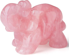 2" Rose Quartz Elephant Decor Healing Crystal Cute Polished Natural Stone Hand-Carved Big Pink Sculpture Statue Figurines Gemstone Energy Hippie Home Room Office Desk Decoration Gifts for Women Men