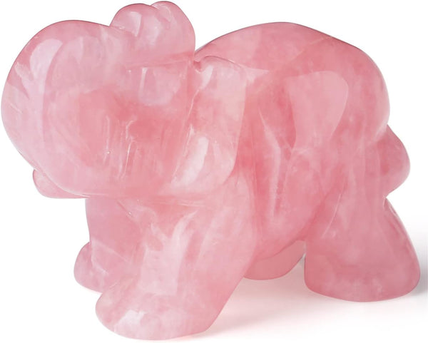 2" Rose Quartz Elephant Decor Healing Crystal Cute Polished Natural Stone Hand-Carved Big Pink Sculpture Statue Figurines Gemstone Energy Hippie Home Room Office Desk Decoration Gifts for Women Men