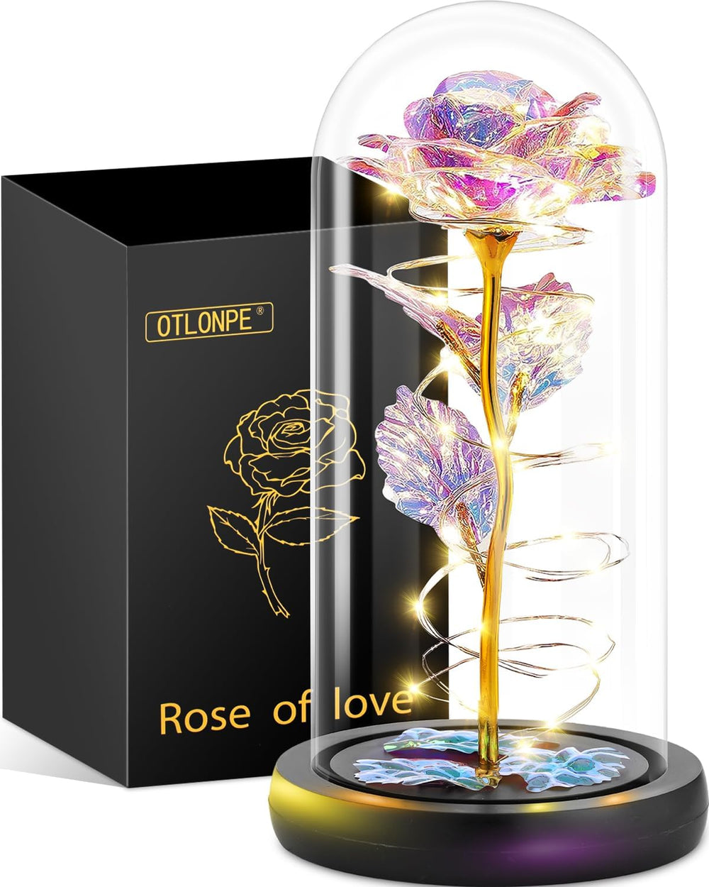 Otlonpe Preserved Forever Valentines Day Flower Gifts for Her, Glass Light Up Rose Gifts for Women Mom Grandma Girlfriend Wife Sister, Valentines Mothers Day Christmas Birthday Womens Gift (Colorful)