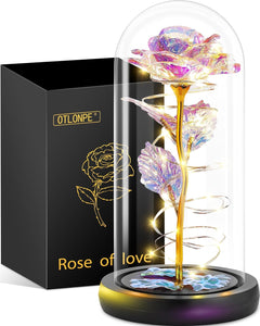 Otlonpe Preserved Forever Valentines Day Flower Gifts for Her, Glass Light Up Rose Gifts for Women Mom Grandma Girlfriend Wife Sister, Valentines Mothers Day Christmas Birthday Womens Gift (Colorful)