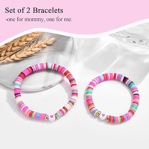 FIEEFX Back to School Gifts Bracelet Mommy and Me Mom and Daughter Bracelets Set for 2 First Day of School Bracelet Gifts for Daughter Girls Kindergarten Preschool Pre k 1st 2nd Grade