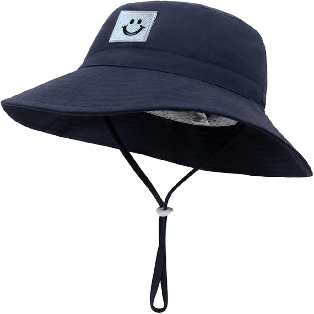 Baby Sun Hat Smiling Face UPF 50+ Beach Toddler Bucket Hat for Baby Boys and Girls, Toddler Kids Wide Brim Sun Hats Cap (US, Age, 2 Years, 6 Years, Navy)