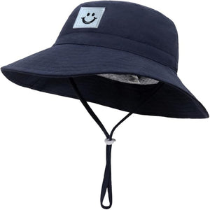 Baby Sun Hat Smiling Face UPF 50+ Beach Toddler Bucket Hat for Baby Boys and Girls, Toddler Kids Wide Brim Sun Hats Cap (US, Age, 2 Years, 6 Years, Navy)
