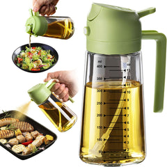 TrendPlain 16oz/470ml Glass Olive Oil Sprayer for Cooking – 2 in 1 Olive Oil Dispenser Bottle for Kitchen Gadgets and Air Fryer Accessories, Salad, BBQ - Green 16OZ/470ML