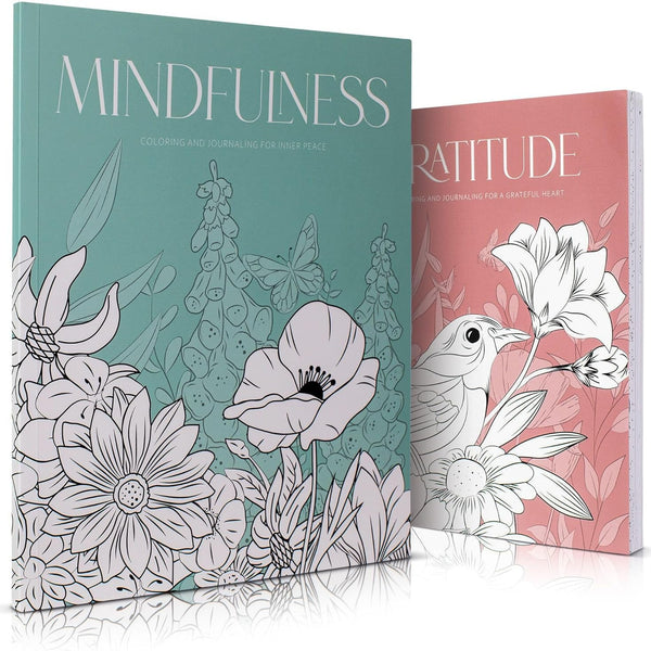 Beautiful Adult Coloring Book Set of 2 for Relaxation - Gratitude and Mindfulness Books with Inspirational Quotes Making it a Great Gift - Perfect Stress-Relieving Books Fun to Color for Women