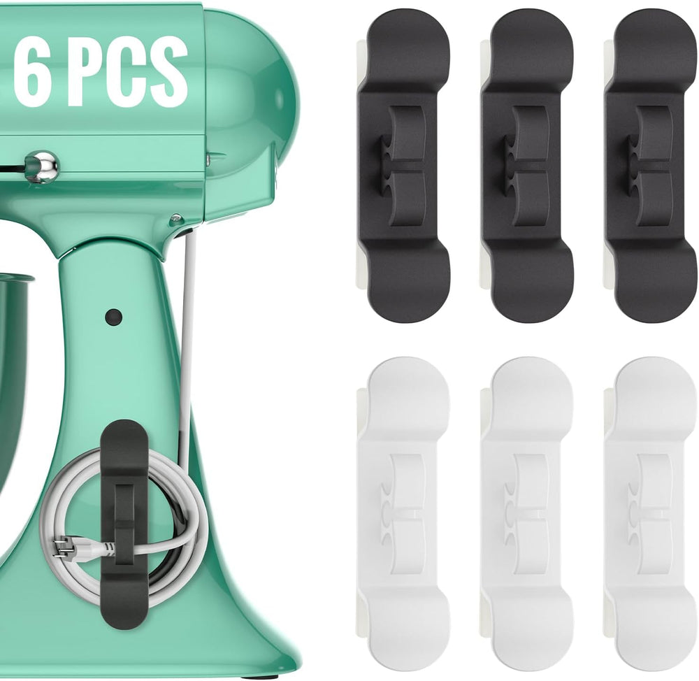 6PCS Cord Organizer for Appliances, Upgraded Kitchen Appliance Cord Wrap, Cord Holder Stick on Pressure Cooker, Coffee Maker, Air Fryer and Blender(3 Black + 3 White)