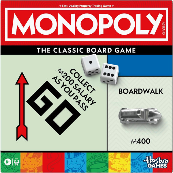 Monopoly Board Game | Classic Game with Storage Tray and Larger Tokens | Ages 8+ | 2 to 6 Players | Family Games for Kids and Adults | Kids Gifts