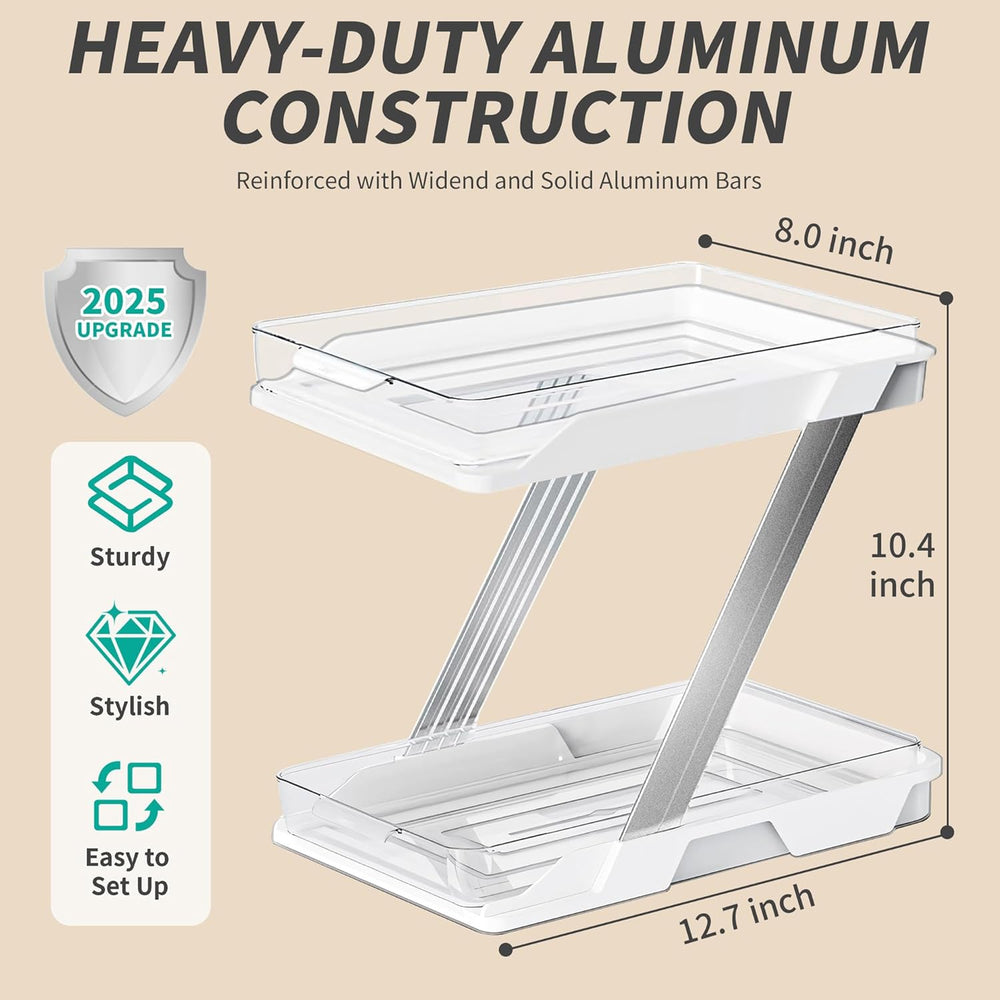 AUGBEAN 3 Pack Bathroom Organizers and Storage - Multi-Purpose,2-Tier Clear Pull Out Organization for Bathroom,Under Sink,Kitchen,Vanity,Countertop,Cabinet,Pantry & Medicine Cabinet,White