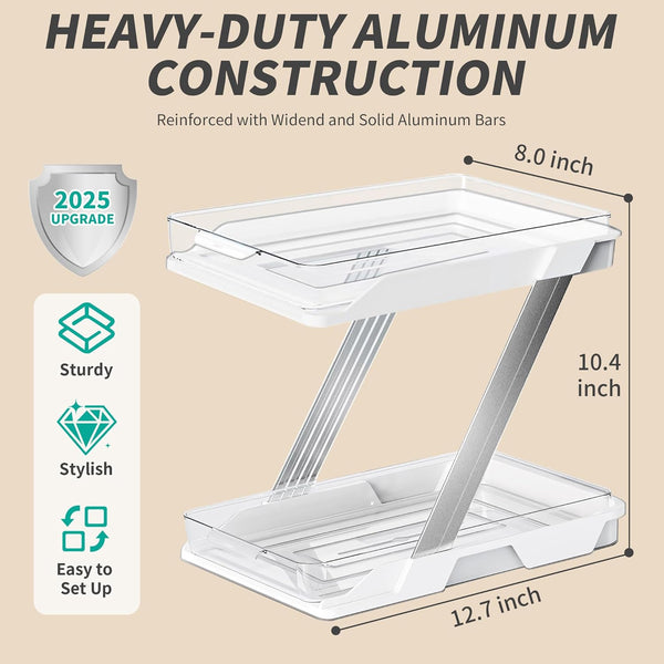 AUGBEAN 3 Pack Bathroom Organizers and Storage - Multi-Purpose,2-Tier Clear Pull Out Organization for Bathroom,Under Sink,Kitchen,Vanity,Countertop,Cabinet,Pantry & Medicine Cabinet,White
