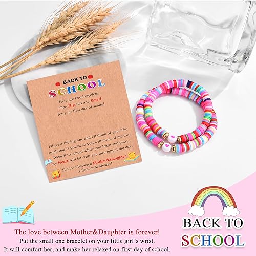 FIEEFX Back to School Gifts Bracelet Mommy and Me Mom and Daughter Bracelets Set for 2 First Day of School Bracelet Gifts for Daughter Girls Kindergarten Preschool Pre k 1st 2nd Grade