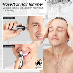 Ear and Nose Hair Trimmer Clipper - 2025 Professional Painless Eyebrow & Facial Hair Trimmer for Men Women, Battery-Operated Trimmer with IPX7 Waterproof, Dual Edge Blades for Easy Cleansing Black