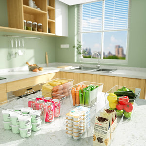 BALEINE Clear Plastic Storage Bins, Pantry Organization, BPA Free Stackable Refrigerator Organizers and Storage with Handles for Kitchen Fridge Cabinet Bathroom (4PK, 9.5x5.5x4.5)