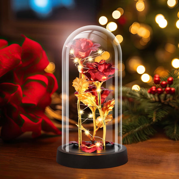Tayfeim Valentines Day Rose Gifts for Her, Womens Gift for Birthday Gifts for Women Mom Wife Girlfriend, Light Up Rose in A Glass Dome, Rose Gifts for Valentines, Mothers Day, Womens Day (Red)