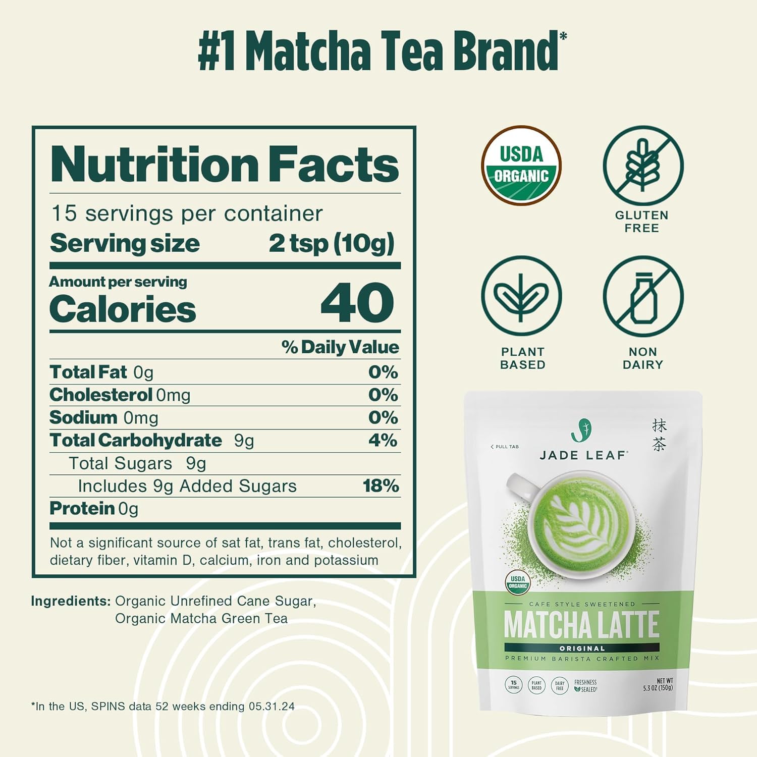 Jade Leaf Matcha Organic Matcha Latte Mix - Lightly Sweet Japanese Matcha Green Tea Powder with Organic Cane Sugar for Café Style Blend, 5.3 Ounce / 150g (Pack of 1)