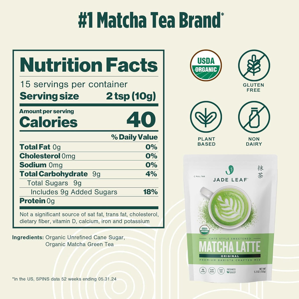 Jade Leaf Matcha Organic Matcha Latte Mix - Lightly Sweet Japanese Matcha Green Tea Powder with Organic Cane Sugar for Café Style Blend, 5.3 Ounce / 150g (Pack of 1)