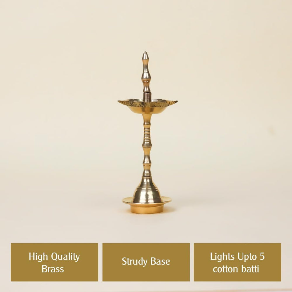 Shubhkart Brass Kerala Samai 5 Inch – Sacred Oil Lamp for Puja, Aarti, Mandir Rituals & Daily Worship | Traditional Deepam for Home Temple, Festive Ceremonies, Gifting & Spiritual Décor (Small)