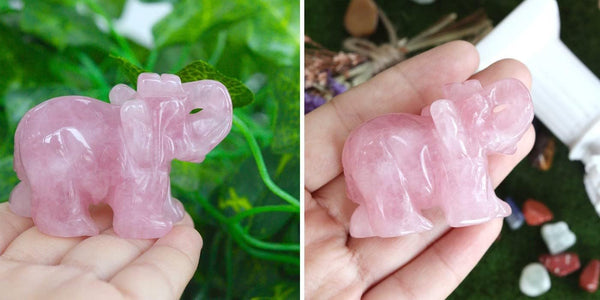 2" Rose Quartz Elephant Decor Healing Crystal Cute Polished Natural Stone Hand-Carved Big Pink Sculpture Statue Figurines Gemstone Energy Hippie Home Room Office Desk Decoration Gifts for Women Men