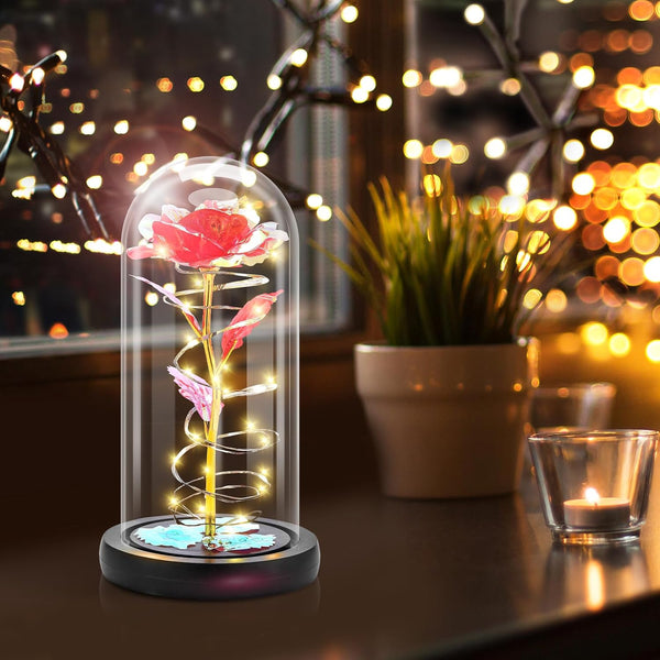 Otlonpe Preserved Forever Valentines Day Flower Gifts for Her, Glass Light Up Rose Gifts for Women Mom Grandma Girlfriend Wife Sister, Valentines Mothers Day Christmas Birthday Womens Gift (Red)