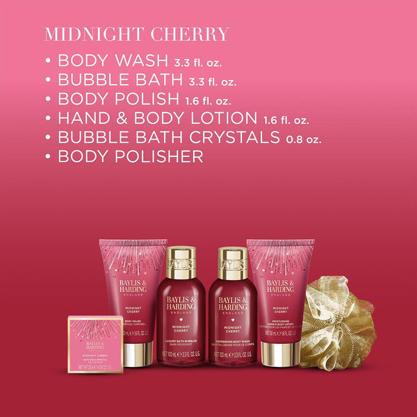 Baylis & Harding Midnight Cherry Luxury Pamper Present Gift Set - Vegan Friendly