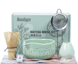 Matcha Whisk Bowl Set, 7PCS Japanese Matcha Kit with Spout Bowl (Green), Bamboo Whisk with Stand, Scoop, Sifter, Matcha Accessories for Tea Ceremony, Matcha Latte, Gifts for Family, Friends