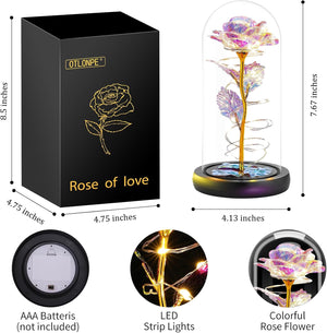 Otlonpe Preserved Forever Valentines Day Flower Gifts for Her, Glass Light Up Rose Gifts for Women Mom Grandma Girlfriend Wife Sister, Valentines Mothers Day Christmas Birthday Womens Gift (Colorful)