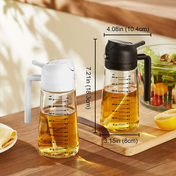 TrendPlain 16oz/470ml Glass Olive Oil Sprayer for Cooking – 2 in 1 Olive Oil Dispenser Bottle for Kitchen Gadgets and Air Fryer Accessories, Salad, BBQ - Green 16OZ/470ML