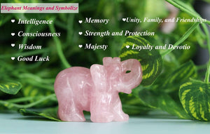 2" Rose Quartz Elephant Decor Healing Crystal Cute Polished Natural Stone Hand-Carved Big Pink Sculpture Statue Figurines Gemstone Energy Hippie Home Room Office Desk Decoration Gifts for Women Men