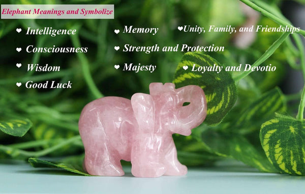 2" Rose Quartz Elephant Decor Healing Crystal Cute Polished Natural Stone Hand-Carved Big Pink Sculpture Statue Figurines Gemstone Energy Hippie Home Room Office Desk Decoration Gifts for Women Men