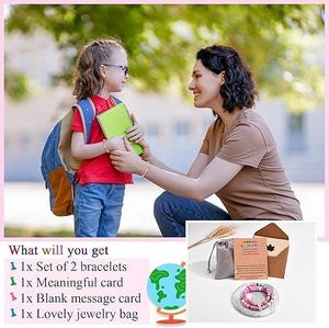 FIEEFX Back to School Gifts Bracelet Mommy and Me Mom and Daughter Bracelets Set for 2 First Day of School Bracelet Gifts for Daughter Girls Kindergarten Preschool Pre k 1st 2nd Grade