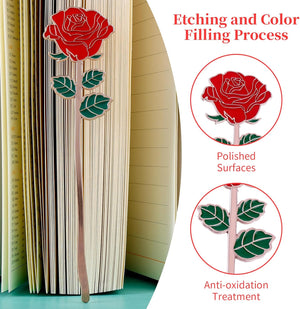 Bewudy Red Rose Bookmark Gift, Metal Book Page Holder for Reading Lovers, Teacher Appreciation Gifts Valentine Mother's Day Christmas Birthday Gift for Women Book Lovers (Red Rose)
