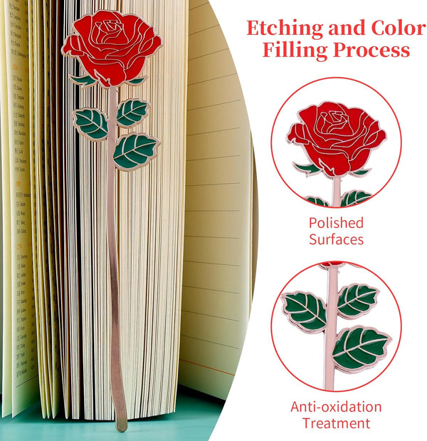 Bewudy Red Rose Bookmark Gift, Metal Book Page Holder for Reading Lovers, Teacher Appreciation Gifts Valentine Mother's Day Christmas Birthday Gift for Women Book Lovers (Red Rose)