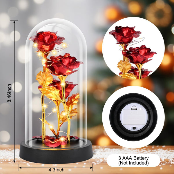 Tayfeim Valentines Day Rose Gifts for Her, Womens Gift for Birthday Gifts for Women Mom Wife Girlfriend, Light Up Rose in A Glass Dome, Rose Gifts for Valentines, Mothers Day, Womens Day (Red)