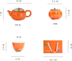ZPGXLRZ Portable Gongfu Ceramic Tea Set - Beautiful Persimmon-Shaped Chinese Tea Set with Teapot, Tea Can & 2 Cups, Gift Boxed