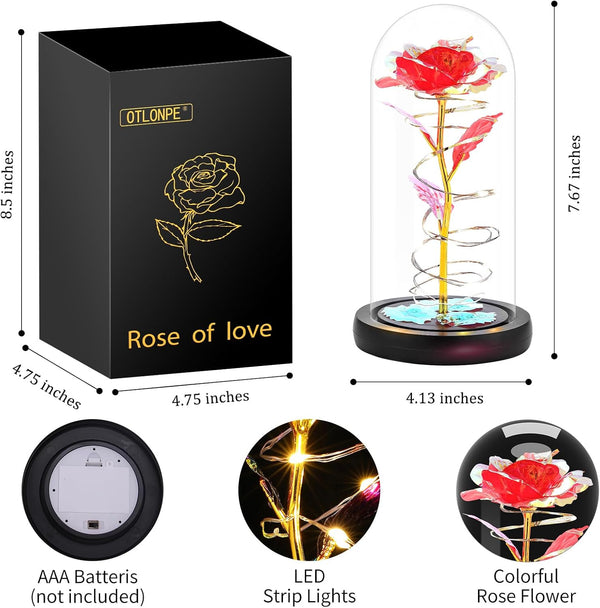 Otlonpe Preserved Forever Valentines Day Flower Gifts for Her, Glass Light Up Rose Gifts for Women Mom Grandma Girlfriend Wife Sister, Valentines Mothers Day Christmas Birthday Womens Gift (Red)