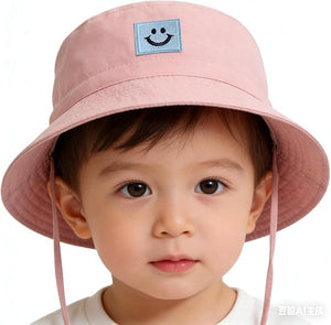 Baby Sun Hat Smiling Face UPF 50+ Beach Toddler Bucket Hat for Baby Boys and Girls, Toddler Kids Wide Brim Sun Hats Cap (US, Age, 2 Years, 6 Years, White+Pink)