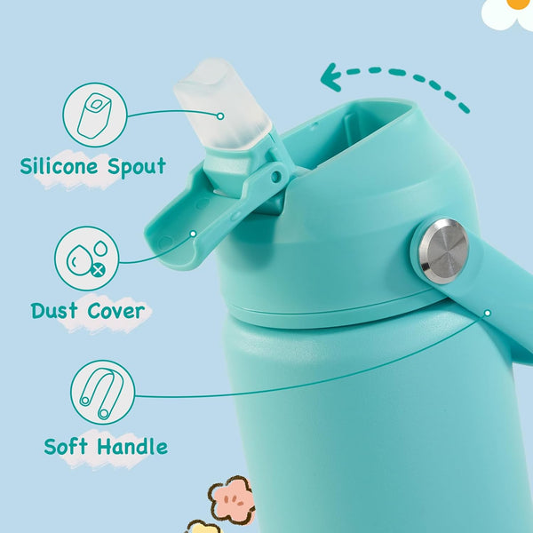 Kerilyn 12oz Insulated Water Bottle For Kids, Stainless Steel Insulated Kids Water Bottle, Toddler Cup With Straws Leak-proof, Kids Water Bottles For School Boys Girls, BPA Free, Green