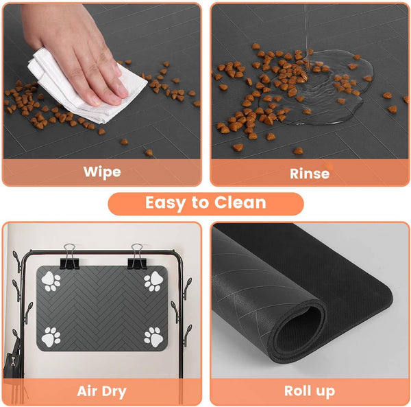 Pet Feeding Mat-Absorbent Pet Placemat for Food and Water Bowl, with Waterproof Rubber Backing, Quick Dry Water Dispenser Mat for Dog and Cat (12"x20", Striped Dark Gray)