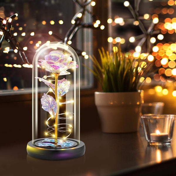 Otlonpe Preserved Forever Valentines Day Flower Gifts for Her, Glass Light Up Rose Gifts for Women Mom Grandma Girlfriend Wife Sister, Valentines Mothers Day Christmas Birthday Womens Gift (Colorful)