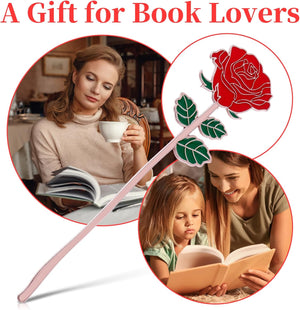 Bewudy Red Rose Bookmark Gift, Metal Book Page Holder for Reading Lovers, Teacher Appreciation Gifts Valentine Mother's Day Christmas Birthday Gift for Women Book Lovers (Red Rose)