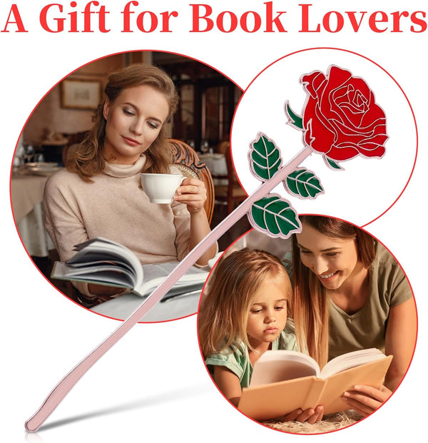 Bewudy Red Rose Bookmark Gift, Metal Book Page Holder for Reading Lovers, Teacher Appreciation Gifts Valentine Mother's Day Christmas Birthday Gift for Women Book Lovers (Red Rose)