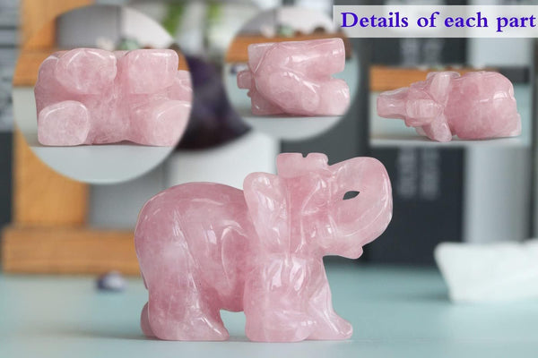 2" Rose Quartz Elephant Decor Healing Crystal Cute Polished Natural Stone Hand-Carved Big Pink Sculpture Statue Figurines Gemstone Energy Hippie Home Room Office Desk Decoration Gifts for Women Men