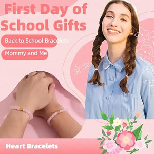 UYY Back to School Bracelets Heart Matching Mommy and Me Elastic Wish Strings Bead Bracelets First Day of School Supplies Gifts (Pink)