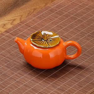 ZPGXLRZ Portable Gongfu Ceramic Tea Set - Beautiful Persimmon-Shaped Chinese Tea Set with Teapot, Tea Can & 2 Cups, Gift Boxed