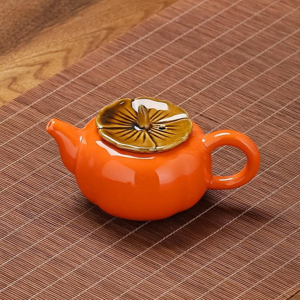 ZPGXLRZ Portable Gongfu Ceramic Tea Set - Beautiful Persimmon-Shaped Chinese Tea Set with Teapot, Tea Can & 2 Cups, Gift Boxed
