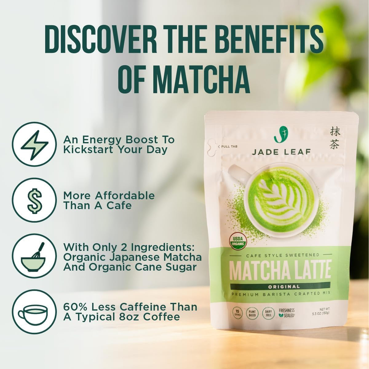 Jade Leaf Matcha Organic Matcha Latte Mix - Lightly Sweet Japanese Matcha Green Tea Powder with Organic Cane Sugar for Café Style Blend, 5.3 Ounce / 150g (Pack of 1)