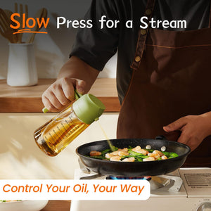 TrendPlain 16oz/470ml Glass Olive Oil Sprayer for Cooking – 2 in 1 Olive Oil Dispenser Bottle for Kitchen Gadgets and Air Fryer Accessories, Salad, BBQ - Green 16OZ/470ML