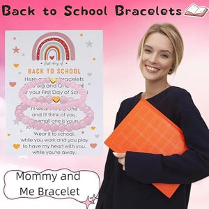 UYY Back to School Bracelets Heart Matching Mommy and Me Elastic Wish Strings Bead Bracelets First Day of School Supplies Gifts (Pink)
