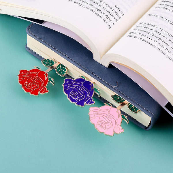 Bewudy Red Rose Bookmark Gift, Metal Book Page Holder for Reading Lovers, Teacher Appreciation Gifts Valentine Mother's Day Christmas Birthday Gift for Women Book Lovers (Red Rose)
