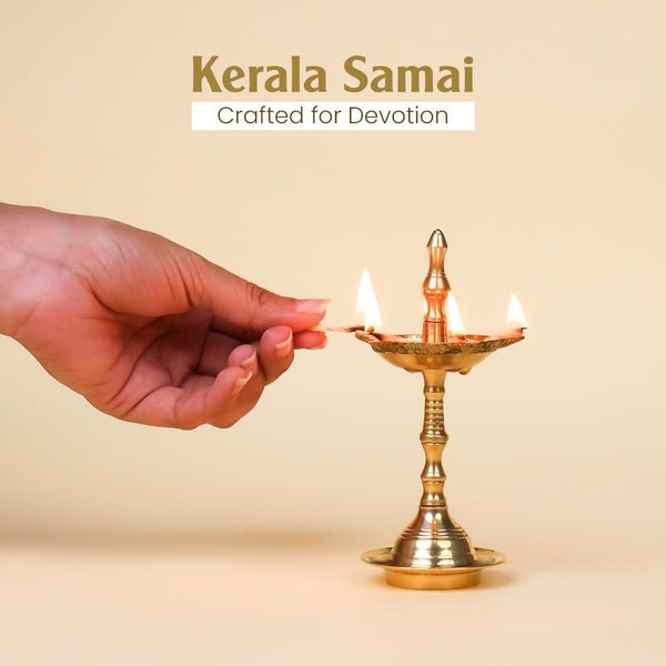 Shubhkart Brass Kerala Samai 5 Inch – Sacred Oil Lamp for Puja, Aarti, Mandir Rituals & Daily Worship | Traditional Deepam for Home Temple, Festive Ceremonies, Gifting & Spiritual Décor (Small)